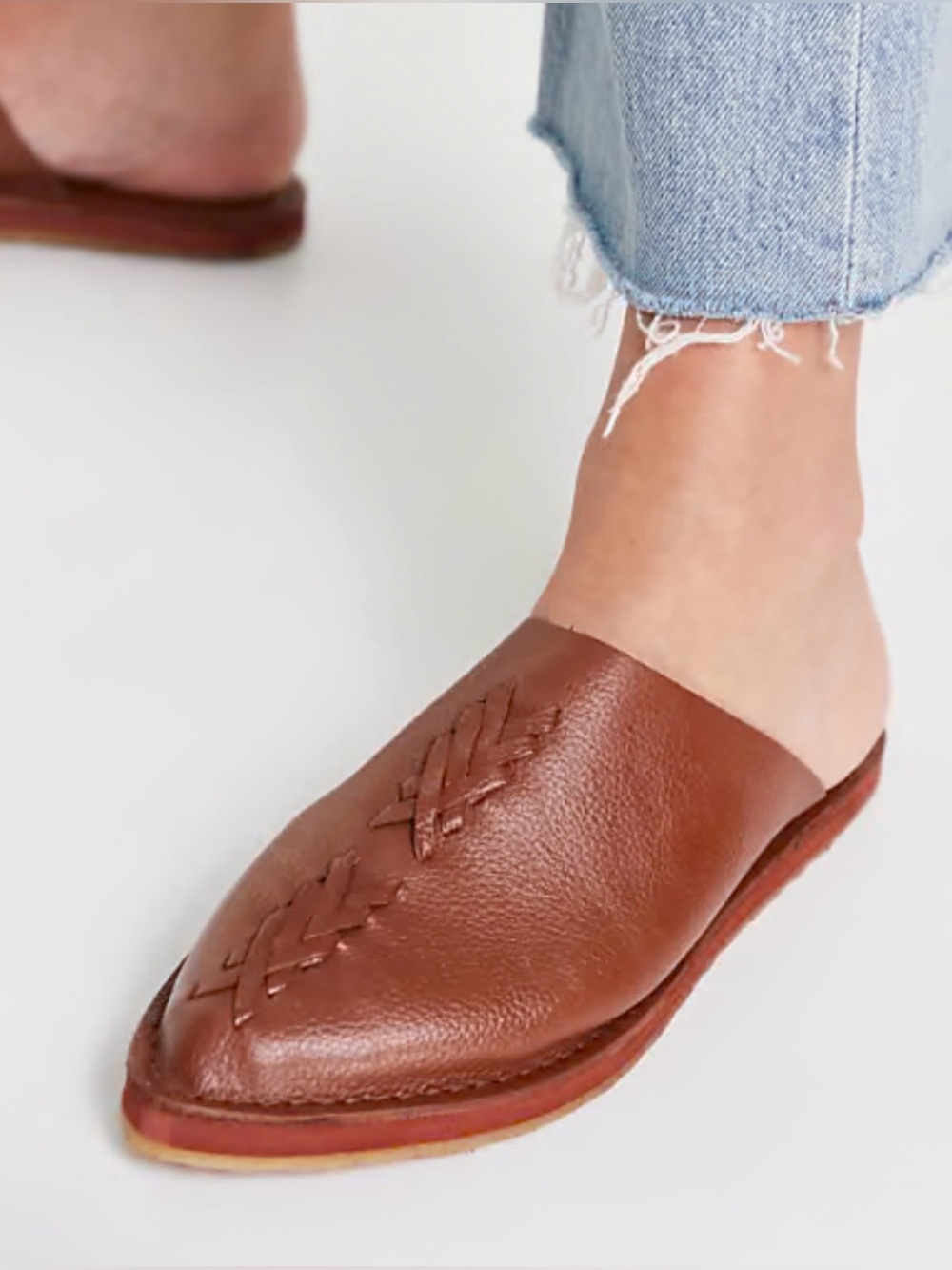 Free People Brown Leather Woven Pointed-Front Nova Flat Mule, Size 36/US 6.5-7